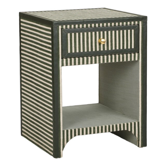 Kora Green Cotton Jute Striped Nightstand For Sale