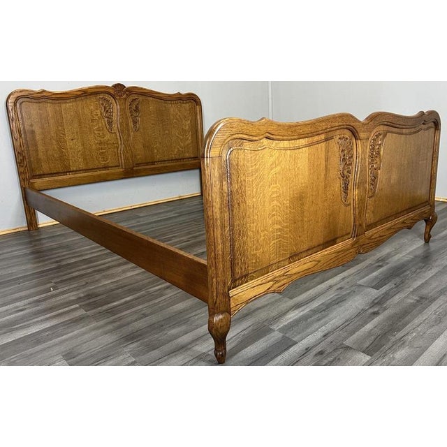 Vintage French Louis XVI Double Bed Frame in Oak For Sale - Image 10 of 12