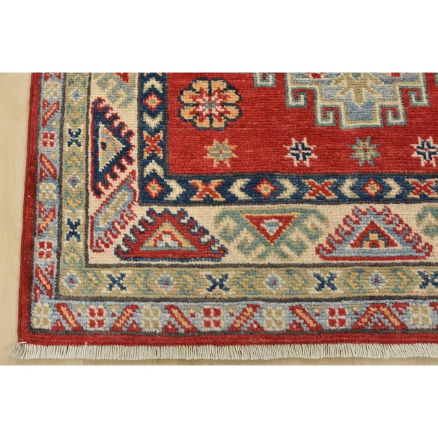 Kazak Runner 2’8” X 6’4” Red Wool Tribal Hand-Knotted Oriental Rug For Sale - Image 9 of 12