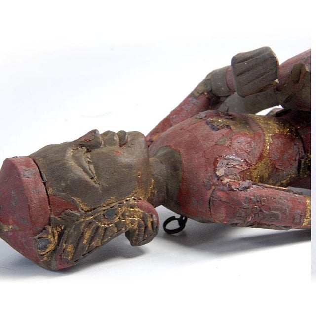 Vintage Polychrome Wood Thai Musican Figurine, 1960s For Sale - Image 4 of 11