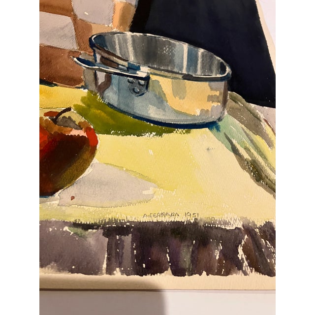 1950’s Original Anthony Ferrara Still Life Watercolor Painting Fruit & Pots For Sale - Image 4 of 6