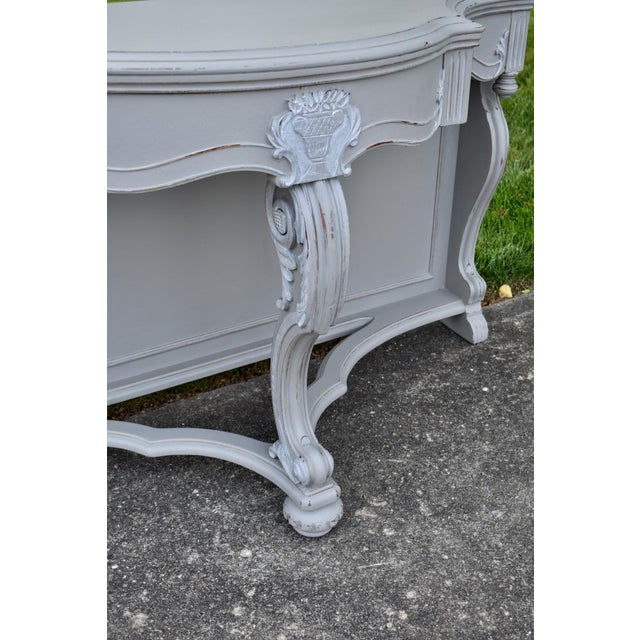 Wood Antique Walnut Carved Hollywood Regency Style Console Table Painted Gray/Distres For Sale - Image 7 of 15