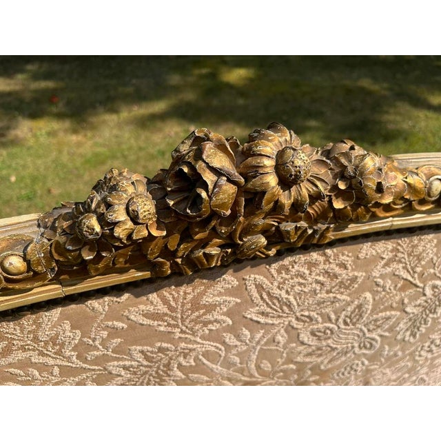 Antique French Carved Wood and Upholstered Headboard and Bed Frame For Sale - Image 9 of 18