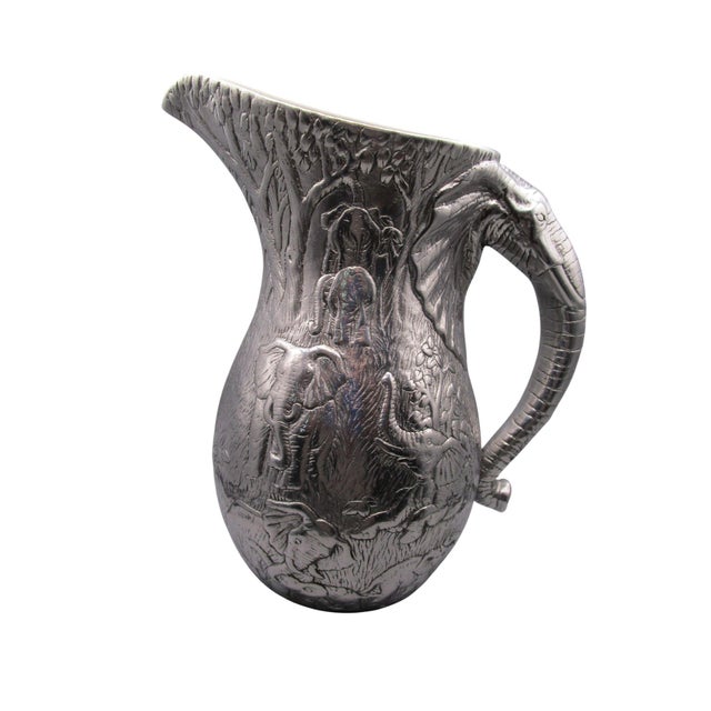 Vintage Arthur Court 1980 Cast Aluminum Elephant Embossed Pitcher Jungle Safari Design For Sale - Image 9 of 11