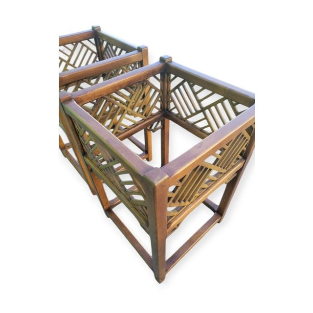 Wood One of a Kind Vintage Chinese Chippendale Thomasville Regency Large Planters Plant Stands- a Pair For Sale - Image 7 of 10