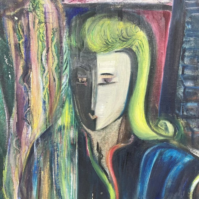 Abstract 1950s Abstract Expressionist Painting Oil on Board Portrait For Sale - Image 3 of 8