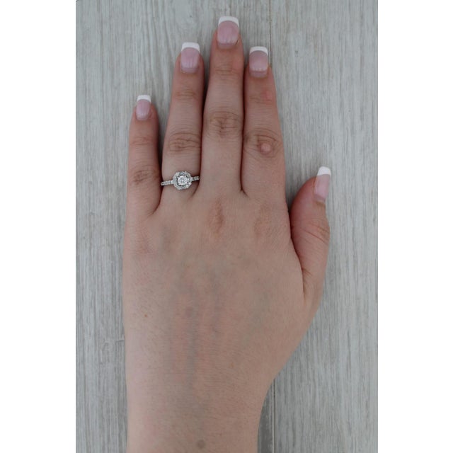 2010s 0.75ctw Round Diamond Halo Engagement Ring 14k White Gold Size 6.5 Cathedral For Sale - Image 5 of 8