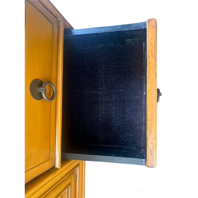 Orange 1950s Mid Century Asian Yellow Lacquer Wood Tansu Chest For Sale - Image 8 of 12