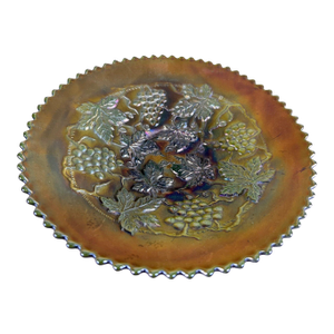 Signed Antique Northwood "Grape and Cable" Green Carnival Glass Plate