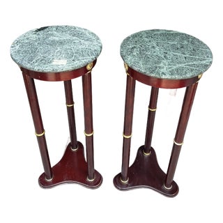 Vintage Pair of Green Stone Top Round Side Tables For Sale