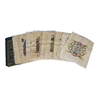 Late 20th Century Vintage Egyptian Revival Mythical Souvenir Papyrus Painting Art - Set of 18 For Sale