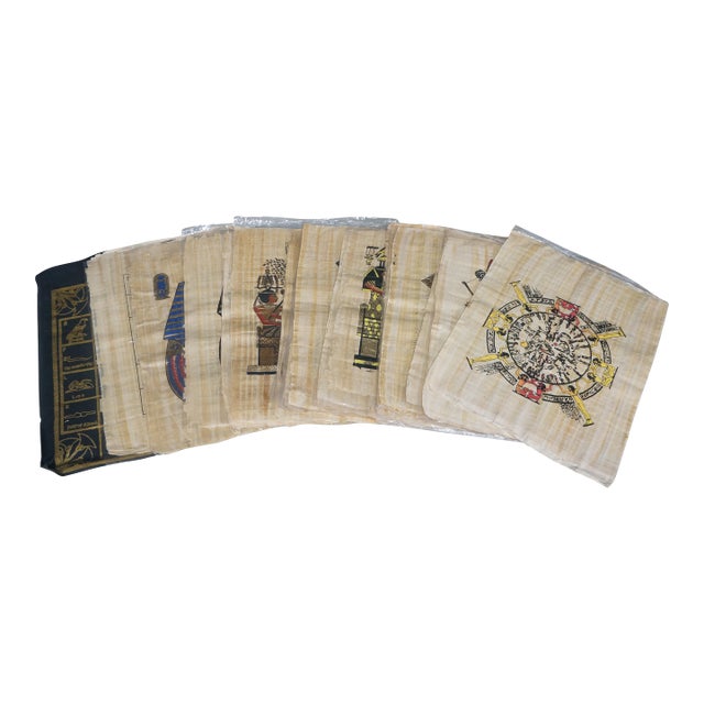 Late 20th Century Vintage Egyptian Revival Mythical Souvenir Papyrus Painting Art - Set of 18 For Sale