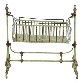 Antique Cradle in Cast Iron and Patinated Green Metal For Sale
