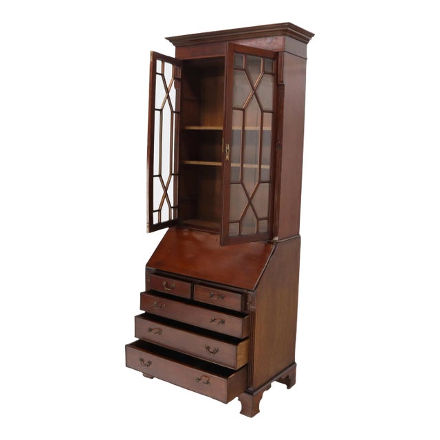 Tall Narrow English Turn of Century Mahogany Georgian Secretary Beveled Glass For Sale