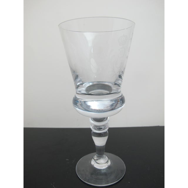 1930s King Gustav III Hovmantorp Sweden Crystal Engraved Stemware Water Goblet Glass For Sale - Image 5 of 5