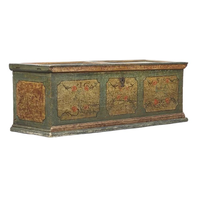 Large Painted Folk Art Chest, 1753 For Sale