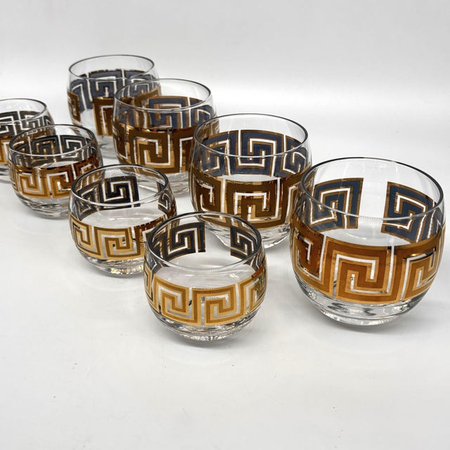Culver Ltd. Vintage 22k Gold Greek Key Double Old Fashioned & Rocks Glasses Set of 8 For Sale - Image 4 of 12