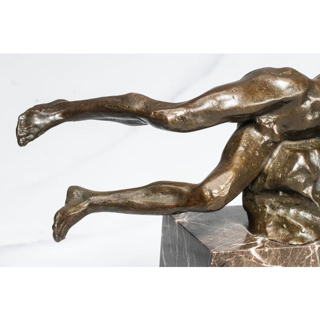 Vintage Art Nouveau Style Suspended Male Man Bronze Marble Statue Sculpture For Sale In New York - Image 6 of 14