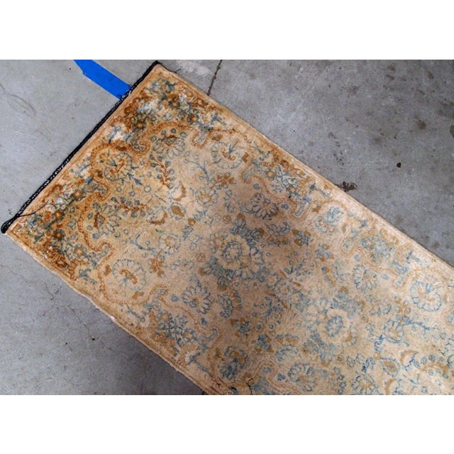 Hand made antique Persian kerman rug in beige and sky blue shades. The rug is from the beginning of 20th century in...