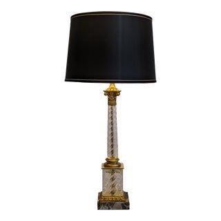 1930s Baccarat Attrib. French Faceted Cut Crystal Bronze Ormolu Column Lamp For Sale