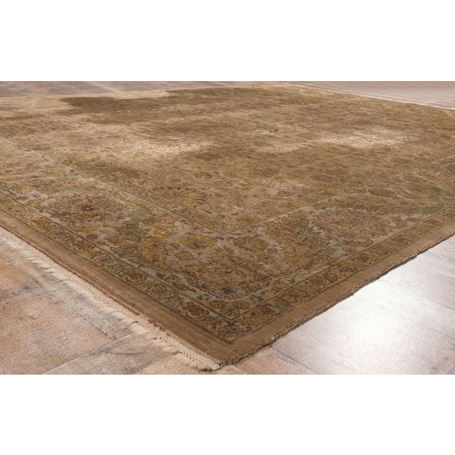 Textile Vintage Earth-Tone Brown Indian Tabriz Rug, 09'03 X 12'03 For Sale - Image 7 of 9