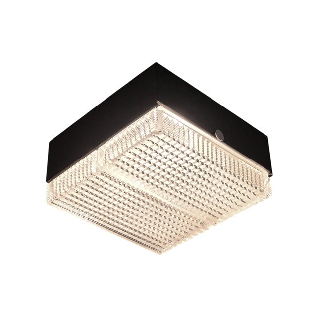 Mid 20th Century Modernist Original Flush-Mount Chandelier in Frosted Art Glass & Black Metal For Sale - Image 15 of 16