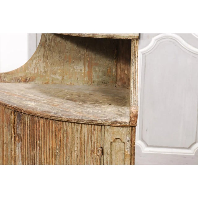 18th Century Gustavian Period Swedish Painted Corner Buffet with Reeded Doors For Sale - Image 4 of 12
