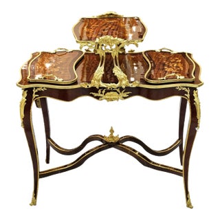 French Louis XV Serving Table With Removable Trays, Hand-Carved Wood & Gold Leaf Details For Sale