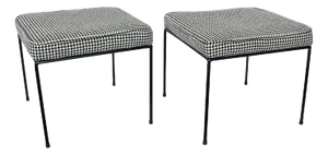 Mid 20th Century Pair of Frederic Weinberg Style Iron Stools with Jack Larsen "Houndstooth" Fabric