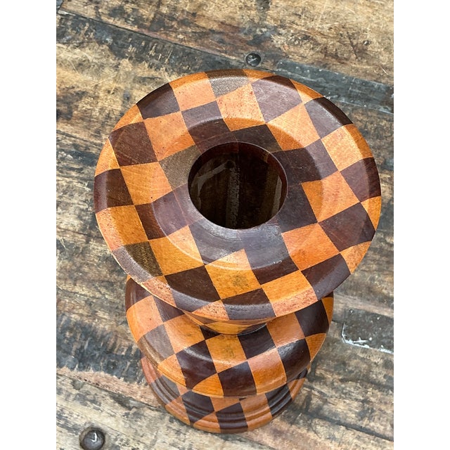 Vintage Geometric Wood Marquetry Vase For Sale - Image 11 of 12