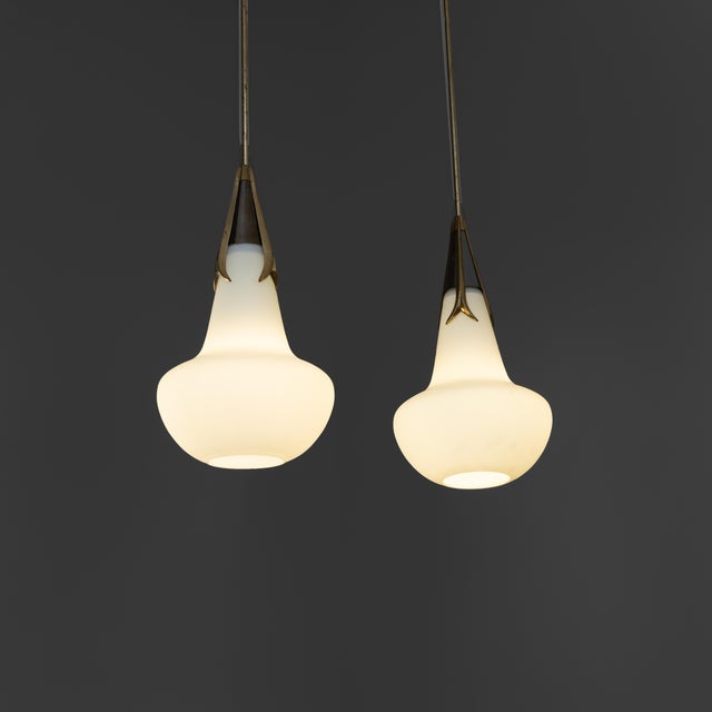 Opal Glass and Brass Pendants from Stilnovo, 1960s, Set of 2 For Sale - Image 4 of 4