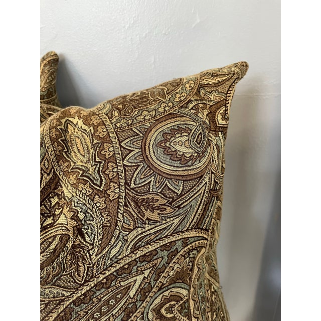Early 21st Century Blue and Beige Paisley Pattern Decorative Pillows - A Pair For Sale - Image 5 of 7