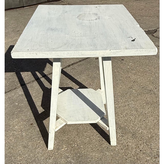 Mid 20th Century Vintage White Handpainted Mahogany Farmhouse Shabby Chic Two-Tier Side Table With Drawer For Sale - Image 5 of 12