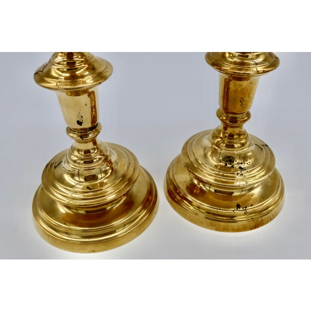 Pair of Mid 20th Century Brass Pillar Candle Holders For Sale - Image 4 of 5