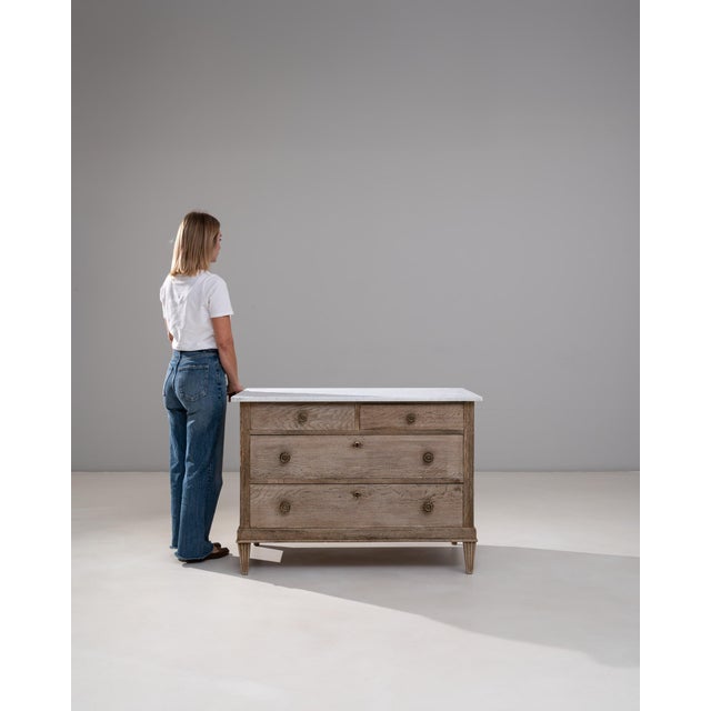 French 19th Century French Louis XVI Oak Chest of Drawers With Marble Top For Sale - Image 3 of 18