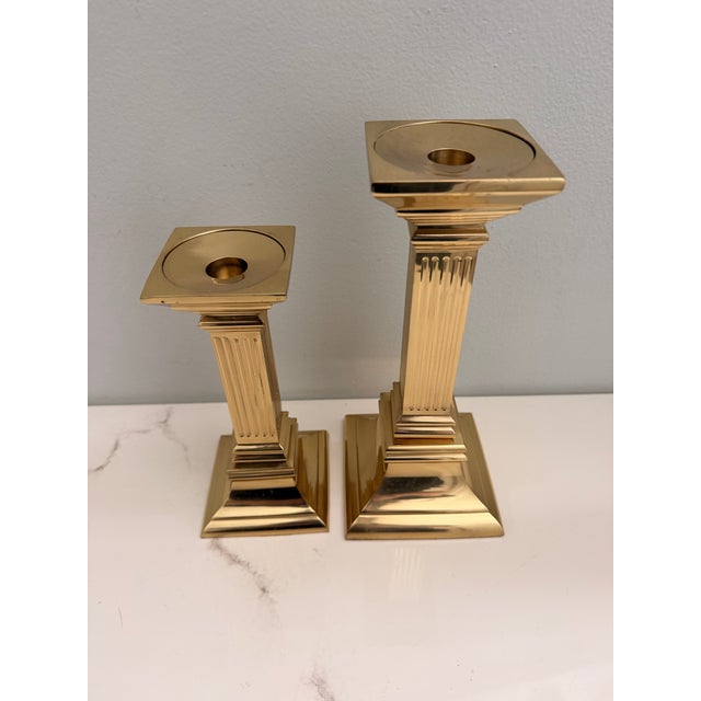 20th Century MCM Polished Brass Candle Holders - A Pair For Sale - Image 9 of 10