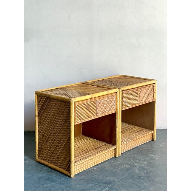 Vintage Boho Chevron Pencil Reed Nightstands - A Pair For Sale In West Palm - Image 6 of 7