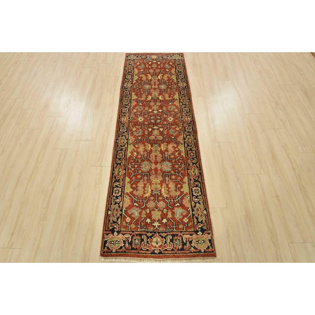 Tribal Heriz Runner 2’6” X 7’11” Red Wool Tribal Hand-Knotted Oriental Rug For Sale - Image 3 of 12