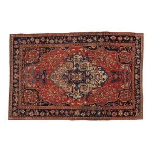 Early 20th Century Antique Farahan Sarouk Rug, Handmade Oriental Rug in Red & Navy Blue
