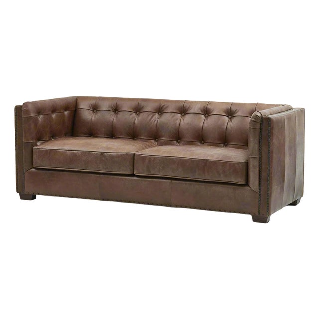 Tuxedo Leather Sofa - Bark Brown For Sale