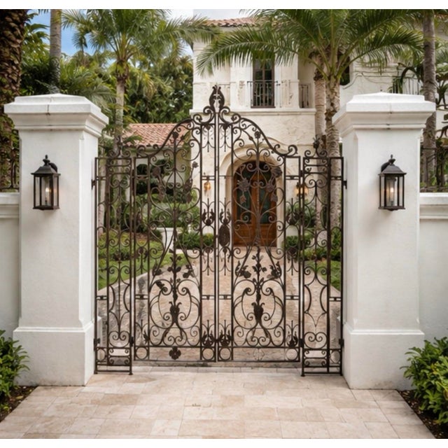 Vintage French-Style Cast Iron Garden Driveway Gates With Side Panels For Sale - Image 9 of 10