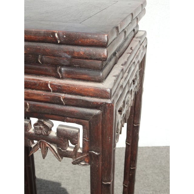 Vintage Oriental Asian Solid Carved Wood Plant Stand Side Table For Sale - Image 10 of 12