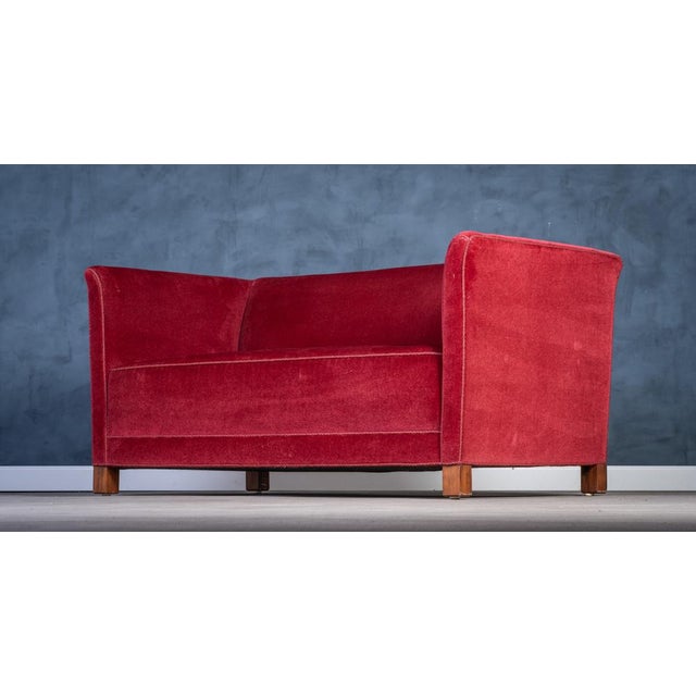 Vintage Red Velvet Sofa, 1950s For Sale - Image 4 of 7