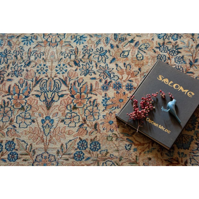 Textile 1920s Antique Allover Design Floral Rug Peach Blue Wool Hand-Knotted Rug - 11’6” X 14’7” For Sale - Image 7 of 10