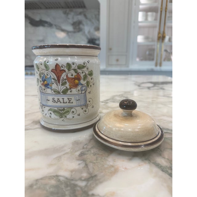 Beautiful Italian Majolica, Hand Painted,canister,jar.Beautiful display for the kitchen or party. previous own ,use for...