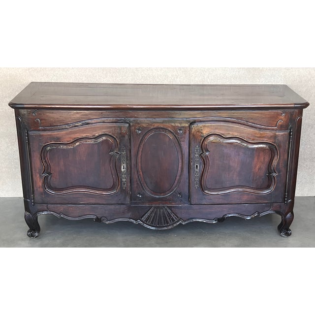Antique Carved Walnut French Provincial Large Buffet or Sideboard Cabinet For Sale - Image 4 of 13