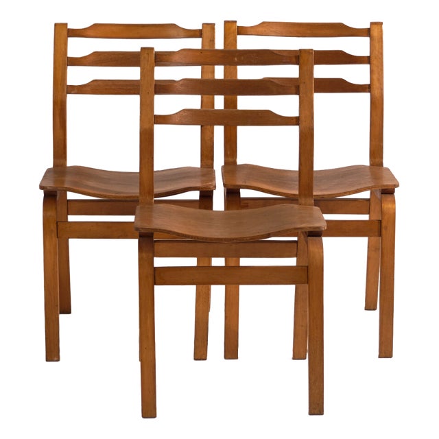 Chairs in Beech and Moulded Plywood, Central Europe, 1960, Set of 3 For Sale