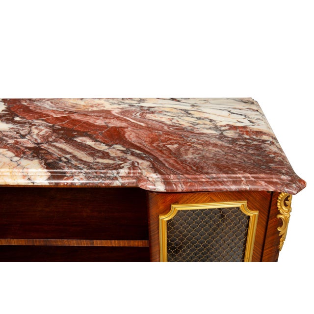 French Louis XV Style Kingwood Marble Top Bibliotheque Cabinet For Sale - Image 10 of 18