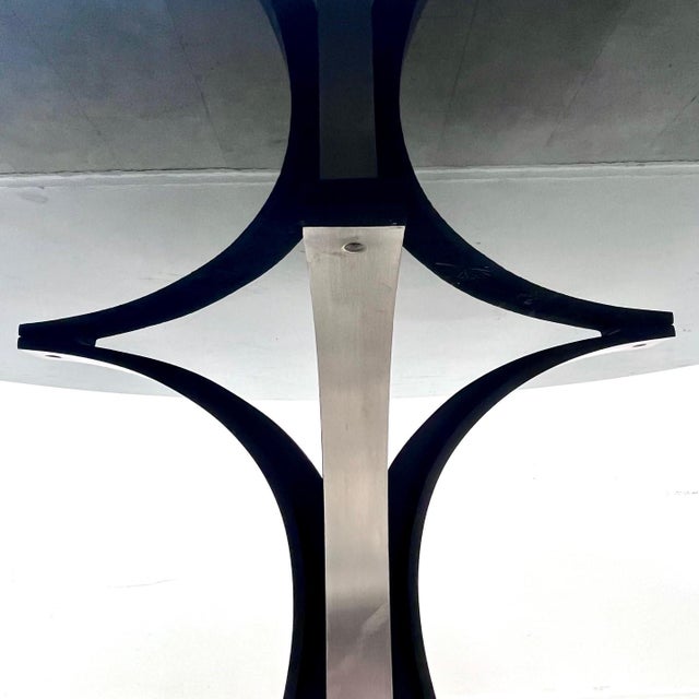 Table mod. 'T69' with painted aluminum and satin steel structure, painted glass top, by Gerli and Borsani for Tecno,...