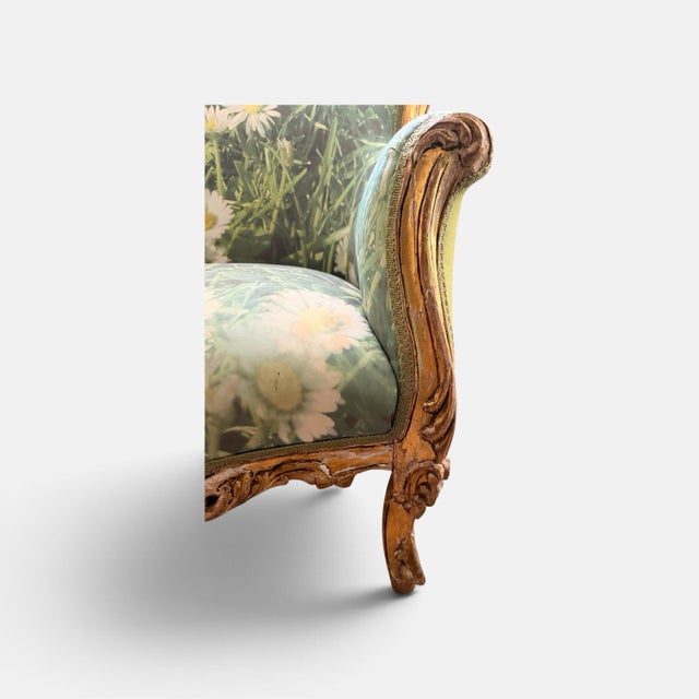 Green Modern Maximalist Carved Giltwood Armchair in Avant-Garde Daisy Meadow Floral For Sale - Image 8 of 10